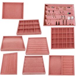 Pink Velvet Jewelry Ring Display Organizer Case Tray Holder Necklace Earrings Bangle Storage Box Showcase Jewelry Stand Holder