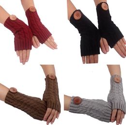 Fashion-style Christmas solid button Knitted lace Fingerless Gloves Arm Warmers 23pairs/lot mixed Colour #3903