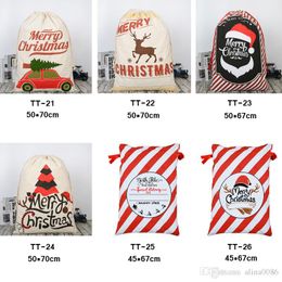 32 STYLES Christmas Gift Bags 50*70cm Organic Heavy Canvas Santa Sack Drawstring Bag With Reindeers Claus for kids