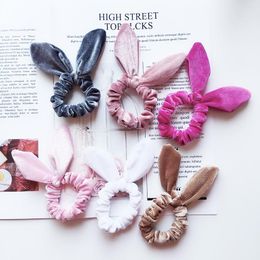 New Arrival Girls Velvet Bunny Ears Elastyczne Włosy Liny Akcesoria Dla Dzieci Ponytail Królik Uszy Hairbands Dzieci Scrunchy Hairbands