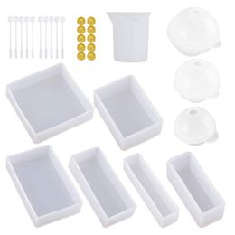 DIY Jewellery Casting Moulds Tools Set 7 Rectangle Silicone Jewellery Resin Moulds with Mix Cup Finger Stall