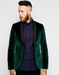 New Back Vent One Button Dark Green Velvet Wedding Groom Tuxedos Shawl Lapel Groomsmen Men Suits Prom Blazer (Jacket+Pants+Tie) 124