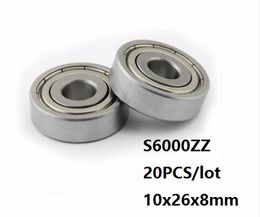 20pcs/lot S6000ZZ bearing 10*26*8mm S6000Z S6000 Z ZZ Stainless steel Deep Groove Ball bearing 10x26x8mm