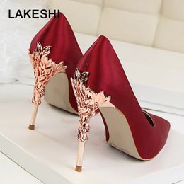 Metal Carved Heels Shoes Women Pumps Solid Elegant High Heels Fashion Wedding Shoes Famale Women Heel Shoes High 10cm