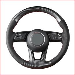 Black PU Carbon Fibre Steering Wheel Cover for Audi A1 (8X) Sportback A3 (8V) A4 (B9) Avant A5 (F5) Q2 Accessories