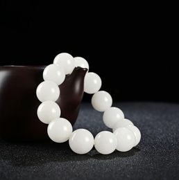 Xinjiang naturel d'Or Jade Agneau gras blanc Jade Bracelet grosses perles rondes Hommes et femmes Bracelets de Perles Or Bracelets Jade