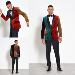 Fashion Colourful Mens Wedding Tuxedos One Button Handsome Groom Designer Jackets Colour Matching Younger Men Custom Made Blazer Suits 1 piece