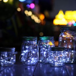 wholesale led fairy lights UK - Led Solar Powered LED Mason Jars Light Up Lid 20 LED String Fairy Star Lights Screw on Lids for Mason Glass Jars Christmas Lights