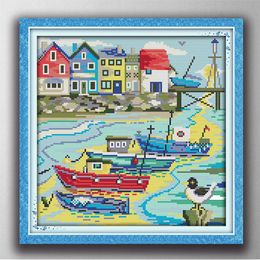 Cartoon Harbour Of Love Handmade Cross Stitch Craft Tools Embroidery Needlework sets counted print on canvas DMC 14CT /11CT