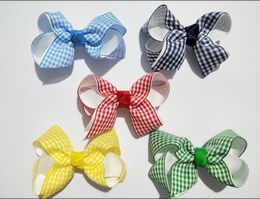 3" double-deck gingham plaid riband hair bows clips hair ties accessories girl hairbows headwear hair elastic bobbles HD3555