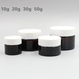 10g 20g 30g 50g Empty Brown Glass Bottle Eye Cream Glass Container Cosmetic Jar with White Cap Fast Shipping F2410