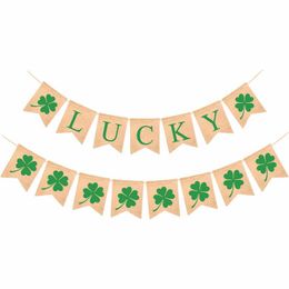 Irish Shamrock Burlap Banners Clover Bunting Garland Swallow-tailed Flags For St. Patrick's Day Decorations