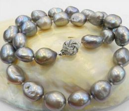 FREE SHIPPING 11-13MM SILVER GRAY Freshwater Baroque PEARL NECKLACE >>> 18''