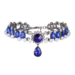 Wholesale-designer luxury super glittering full rhinestone diamond Colourful crystals pearl collar choker statement necklace for woman