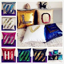 Wholesale- Fashion Mermaid Pillow Case Sequin Pillow cover Throw Pillow MAGICAL Colour change REVERSIBLE