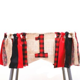Highchair Banner Timber Buffalo Plaid Baby Boy First Birthday Party Photo
