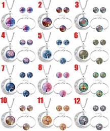 Hot sale Tree of Life Jewelry sets Glass Cabochon Moon Time Gemstone Pendant Necklaces Bracelet Stud Earrings For women Fashion Jewelry Gift