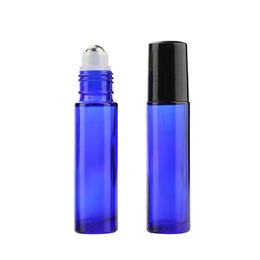 10ml Blue Colour Glass Roll On Bottles with Stainless Steel Roller Ball and Black Lid WB1243