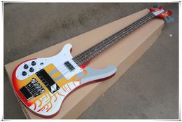 Right/Left-handed Abstract painting Electric Bass Guitar with Body Binding,White Pickguard,Chrome Hardware,Can be Customised