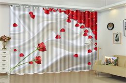 Wholesale 3d Curtain Living Room Bright Red Rose Petals Decoration Indoor Living Room Bedroom Kitchen Window Blackout Curtain