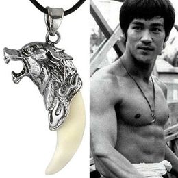 Fashion Mens Vintage Whhite Black Wolf Tooth Pendant Alloy Necklace Man Necklaces Chain Leather Necklace Jewellery Wholesale