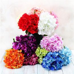 European Fake Hydrangea (5 heads/bunch) 18.11" Length Simulation Hydranea Large Flower Head for Home Wedding Decorative Artificial Flowers