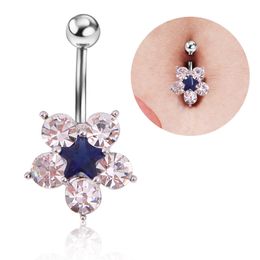 Cute Star Flower Zircon Crystal Body Jewelry Stainless Steel Rhinestone Navel & Bell Button Piercing Rings for Women Gift