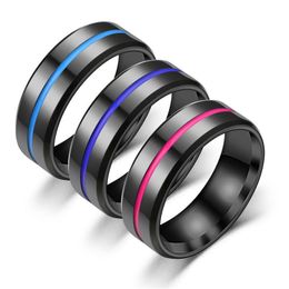 Hot Sale Groove Black designer Ring Black Blu Stainless Steel wedding Rings For Men Charm Enamel ring Male Jewellery