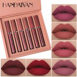 DROP ship HANDAIYAN 6Colors/Sets Liquid Matte Velvet Lipstick Set Lipgloss Makeup Nude Lip Glosses Waterproof Natural Moisturiser 5 sets/lot