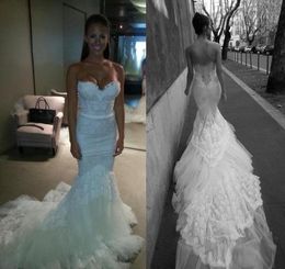 Winter Newest Fall White Lace Mermaid Wedding Dresses With Sweetheart Slim Corset Bodice Tulle Appliques Bridal Gowns Vestios De Novia