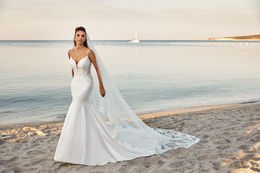 Eddy K 2021 Wedding Dresses Sexy Spaghetti Straps Open Back Bridal Gowns Custom Made Lace Appliques Sweep Train Mermaid Robe De So259O