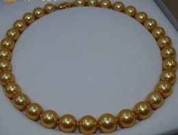 18''genuine 11-12mm gold South Sea pearl necklace 14K gold brooch