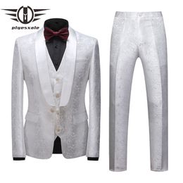 Plyesxale Shawl Collar Groom Wedding Suit White Fashion 3 Piece Banquet Prom Party Suit For Men 2020 Gentleman M-6XL Q1008