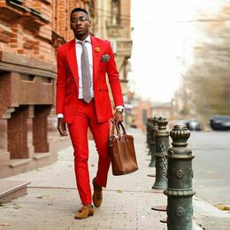 best business dresses UK - Hot Red Men Wedding Tuxedos Peak Lapel Double-Breasted Groom Tuxedos Best Popular Dress Men Business Dinner Darty Suit(Jacket+Pants+Tie) 271