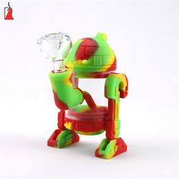 Robot Shape Tobacco Silicone Smoking Pipe Portable Siliclab water pipe glass bong hookah bubbler 420 Silicone Tube250H