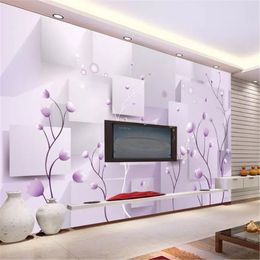 Custom Photo Wallpaper 3d Purple Romantic Flower Mural Living Room Bedroom Background Wall Decoration Mural Wallpaper