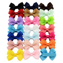 20 Pcs Safty Solid Ribbon Bow Hairclip Sweet Whole Wrapped Bow Tie Hair Clips Kids Hairpins Hair Accessories