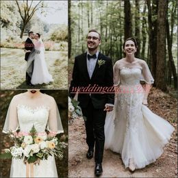 Romantic Lace A-Line Outdoor Wedding Dresses With Wrap Spring Beach Applique African robe de mariée Plus Size Bridal Ball Gowns For Bride