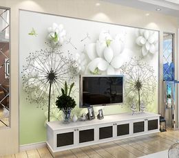 Green gradient fresh white flower dandelio Photo Wallpapers For Wall 3 d Living Room Bedroom Shop Bar Cafe Walls Murals Roll Papel De Parede