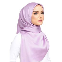 90x90cm Muslim Hijab Women Silky Satin Plain Solid Square Shawl Scarf Twill Islamic Head Wrap Multi-Function Headscarf 7 Colors