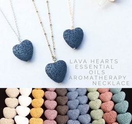 Heart Lava-rock Bead Long volcano Necklace Aromatherapy Essential Oil Diffuser Necklaces Black Lava Pendant Jewellery YD0066