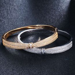 Bride Wedding Bangles 18K Yellow White Gold Plated Full CZ Bow Bracelet Bangles for Girls Women Nice Gift