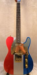 caldo!!! chitarra elettrica corpo in tiglio e manico in acero lBuck Owens bandiera multicolore per chitarra elettrica personalizzata