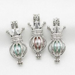 10pcs Silver Crown Pearl Cage Jewellery Charms Diffuser Cage Lockets Pendant Silver Plated Necklace for Perfume Essential Oil