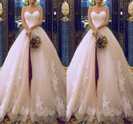 Custom Made Empire Waist Wedding Dresses Bridal Gowns Strapless Lace-up Romantic Lace Applique Beaded Ball Gowns Wedding Dress Plus Size