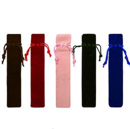 Velvet Pen Pouch Holder Single Pencil Bag Pen Case Rope Locking Gift Bag LX5958