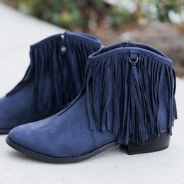 Hot Sale-New Shoes Woman Fringe Western Booties Women Casual Suede Low Heel Boots Shoes Women Ankle Boots Zipper Platform