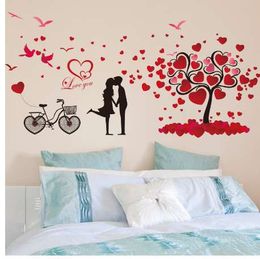 -Envío gratis romántico amor árbol pareja pájaros bicicleta extraíble etiqueta de la pared para el dormitorio de boda cama de noche mural decoración del hogar