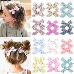 1pair Lovely Baby Girls Hair Clips Print Flower Bowknots BB Hairpin TS202