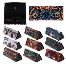 Portable Handmade Cartoon Animal Printing Pattern Foldable Triangular Glasses Case Magnetic Leather Case for Glasses Eyeglass